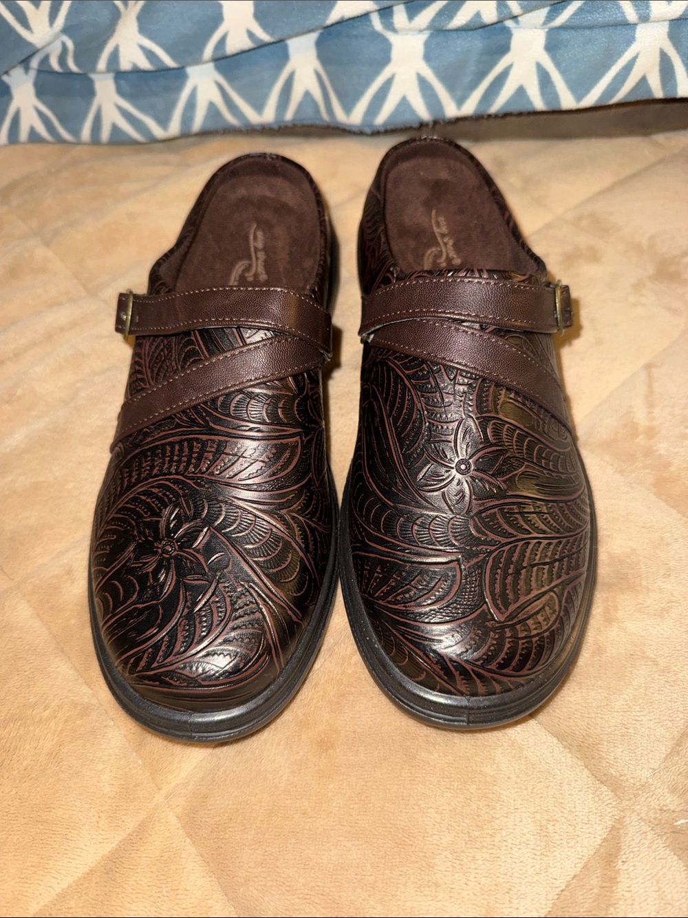 easy street Brown Embossed Faux Leather Slip-On Loafers